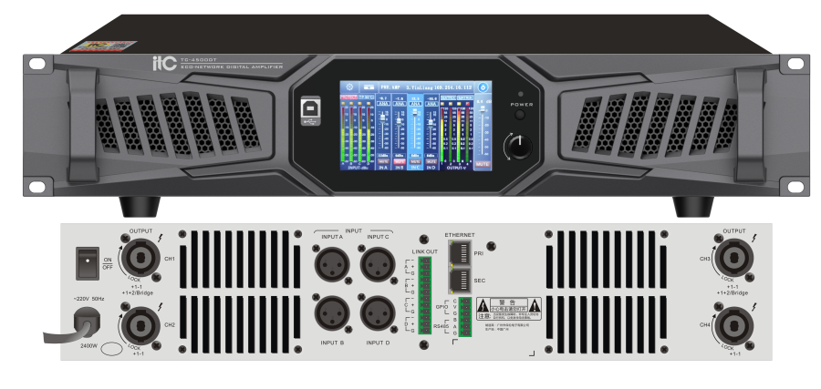 ITC TC-4500DT Dante усилитель, 4-канальный 8Ω×4: 500 Вт