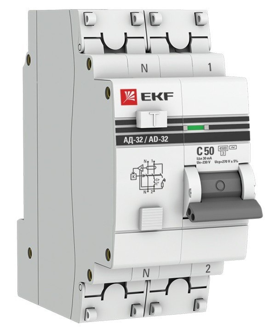 АД-32 1P+N 50А (С) 30мА тип AC эл. 4,5кА PROxima (DA32-50-30-pro) - Автоматический выключатель дифференциального тока