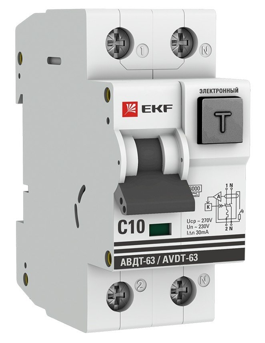 АВДТ-63 10А 30мА C A 6кА PROxima (DA63-10-30e) - Автоматический выключатель дифференциального тока