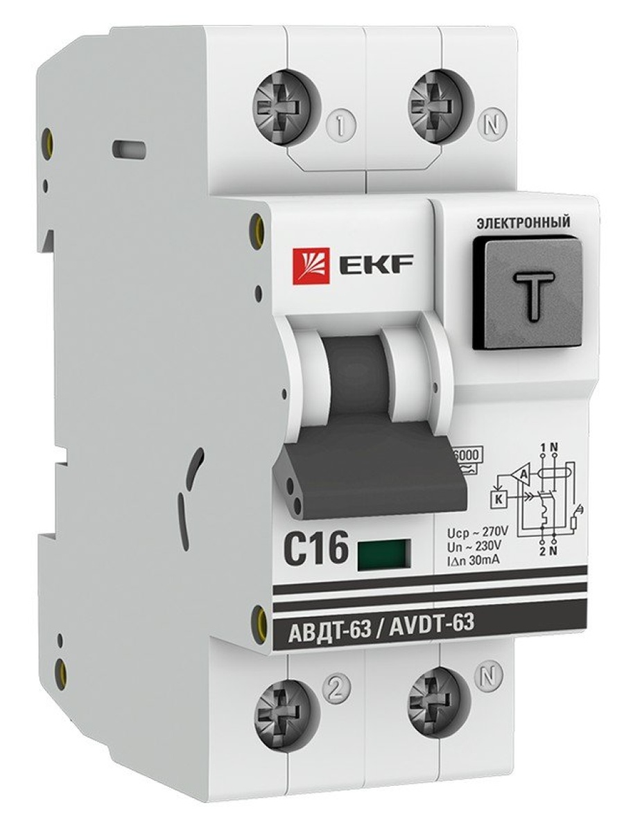 АВДТ-63 16А 30мА C A 6кА PROxima (DA63-16-30e) - Автоматический выключатель дифференциального тока