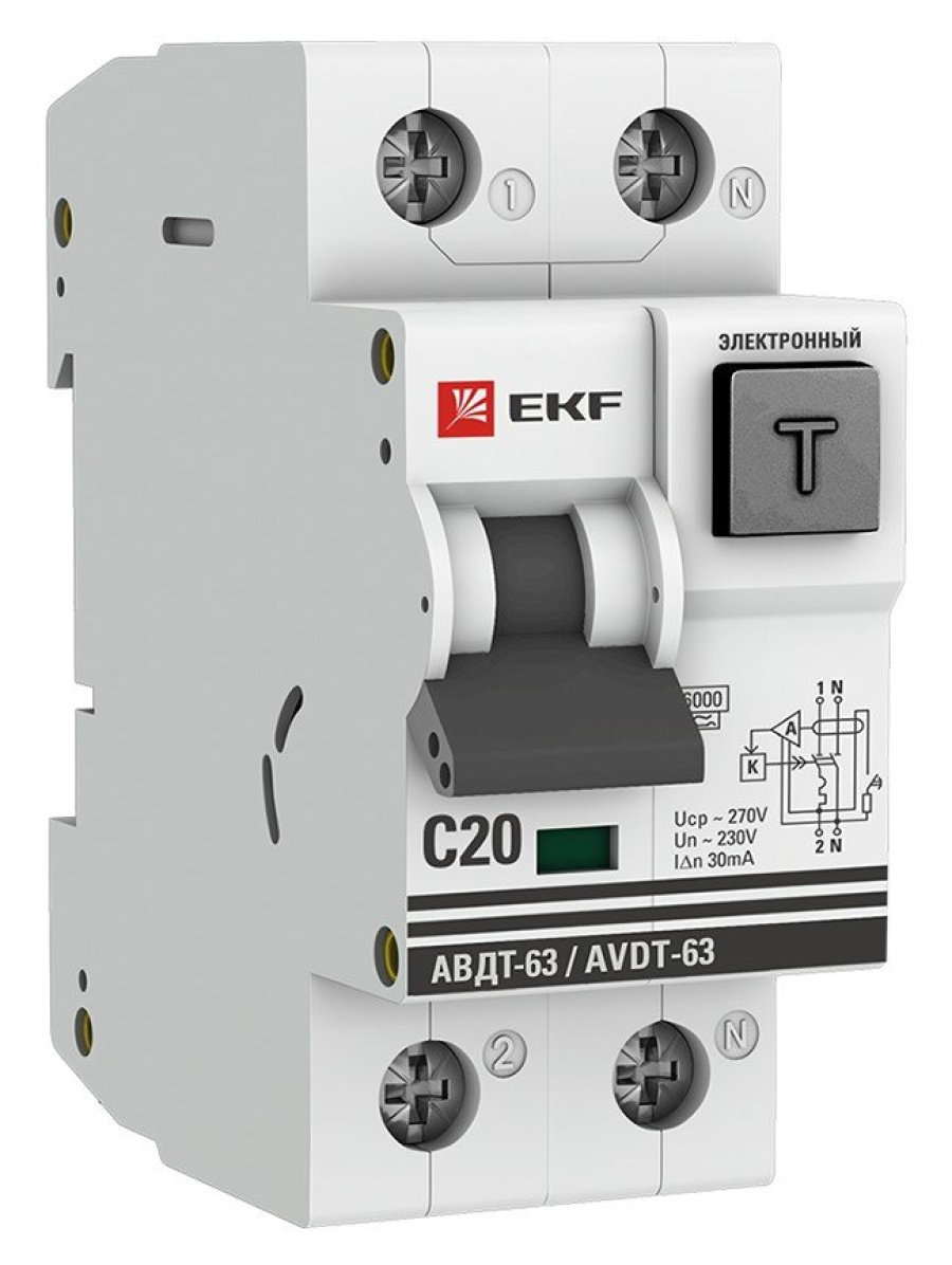АВДТ-63 20А 30мА C A 6кА PROxima (DA63-20-30e) - Автоматический выключатель дифференциального тока