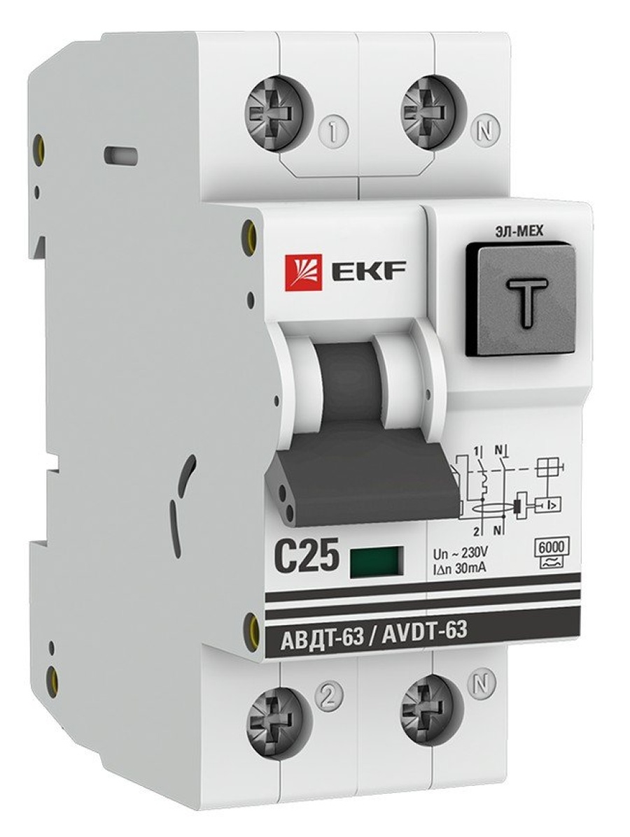 АВДТ-63 25А 30мА C A 6кА PROxima (DA63-25-30) - Автоматический выключатель дифференциального тока