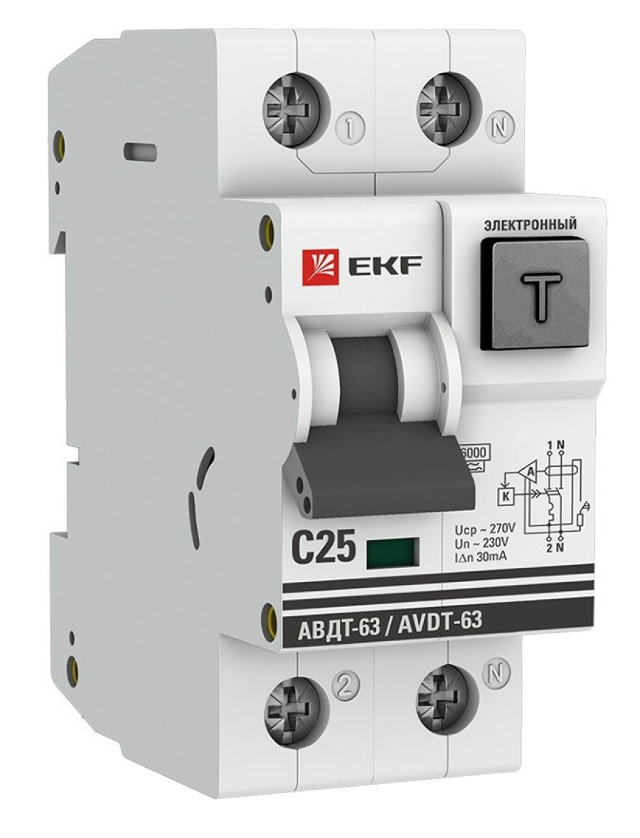 АВДТ-63 25А 30мА C A 6кА PROxima (DA63-25-30e) - Автоматический выключатель дифференциального тока