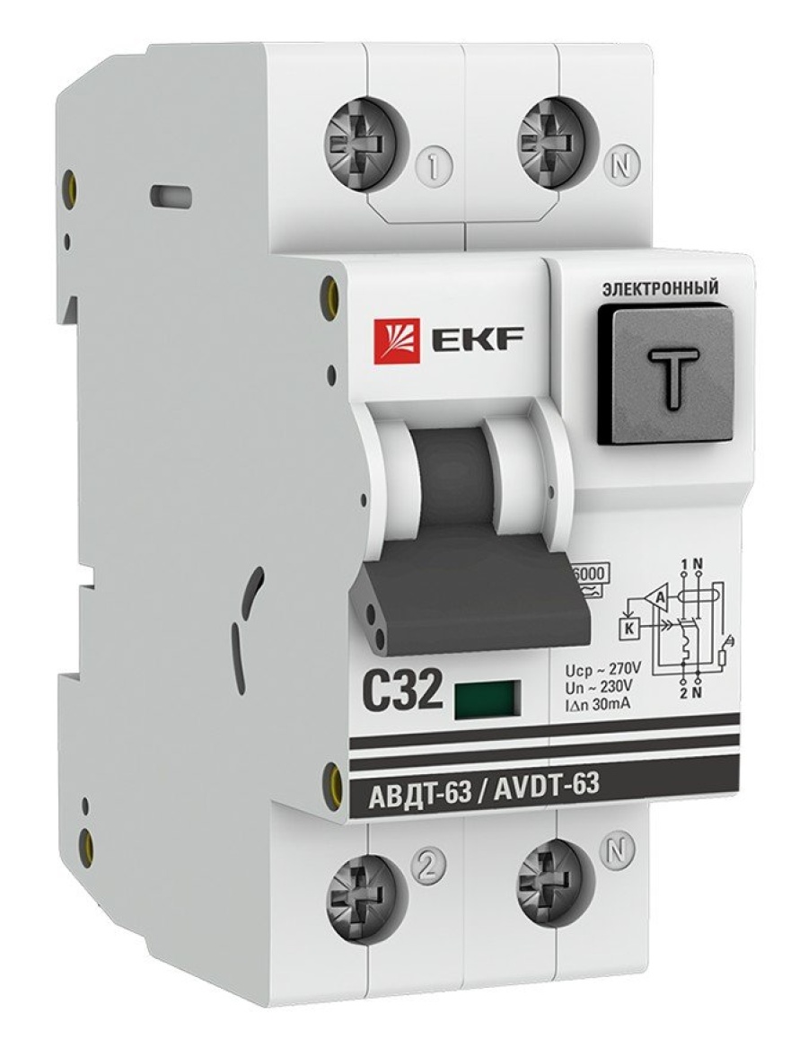 АВДТ-63 32А 30мА C A 6кА PROxima (DA63-32-30e) - Автоматический выключатель дифференциального тока