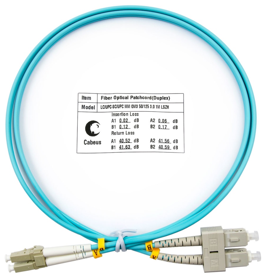 Cabeus FOP-50-LC-SC-1m Шнур оптический duplex LC-SC 50/125 mm OM3 1м LSZH