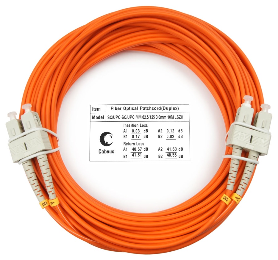 Cabeus FOP-62-SC-SC-10m Шнур оптический duplex SC-SC 62,5/125 mm 10м LSZH