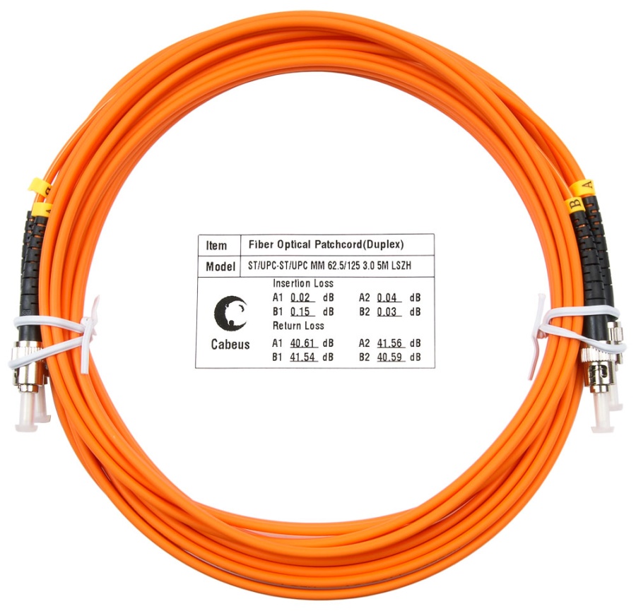 Cabeus FOP-62-ST-ST-7m Шнур оптический duplex ST-ST 62,5/125 mm 7м LSZH