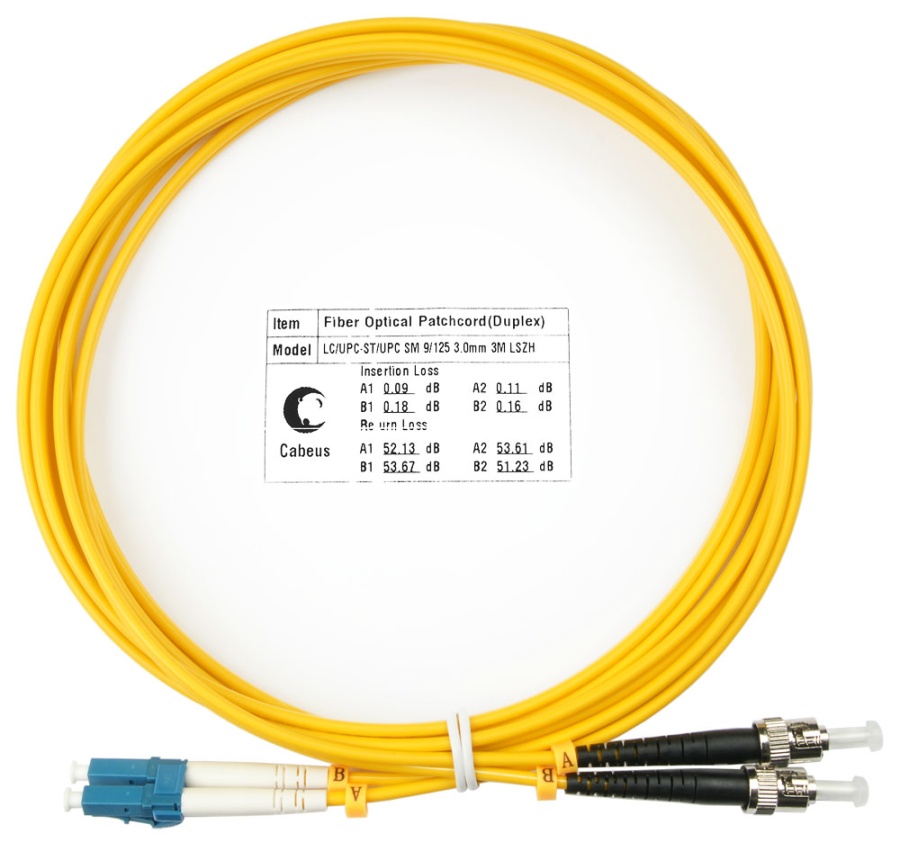 Cabeus FOP(d)-9-LC-ST-3m Шнур оптический duplex LC-ST 9/125 sm 3м LSZH