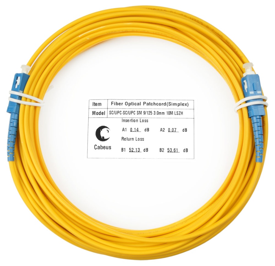 Cabeus FOP(s)-9-SC-SC-10m Шнур оптический simplex SC-SC 9/125 sm 10м LSZH