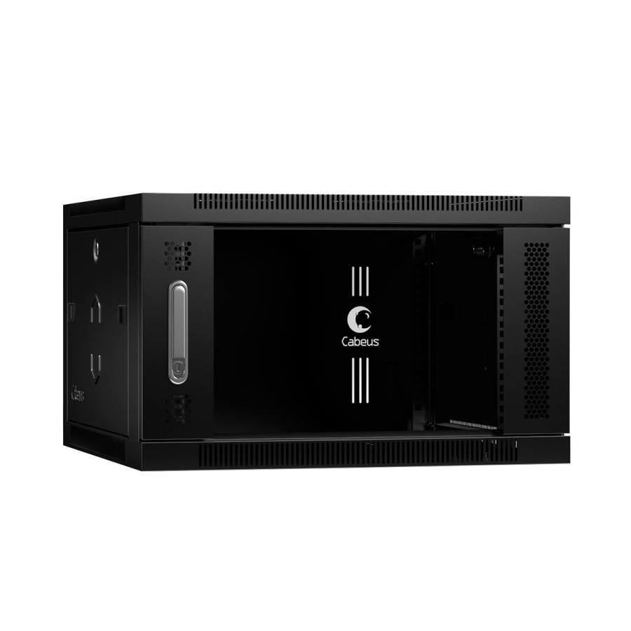 Cabeus SH-05F-6U60/45-BK Шкаф телекоммуникационный настенный 19" 6U 600x450x368mm (ШхГхВ) дверь стекло, цвет черный (RAL 9004)