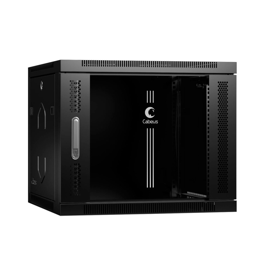 Cabeus SH-05F-9U60/45-BK Шкаф телекоммуникационный настенный 19" 9U 600x450x501mm (ШхГхВ) дверь стекло, цвет черный (RAL 9004)