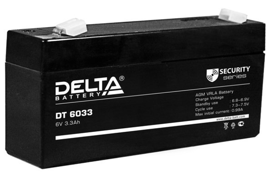 Свинцово-кислотный герметичный аккумулятор 6В/33 Ач Delta DT 6033 (125мм)