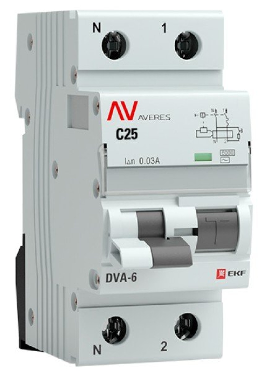 DVA-6 1P+N 25А (C) 30мА (AC) 6кА AVERES (rcbo6-1pn-25C-30-ac-av) - Автоматический выключатель дифференциального тока