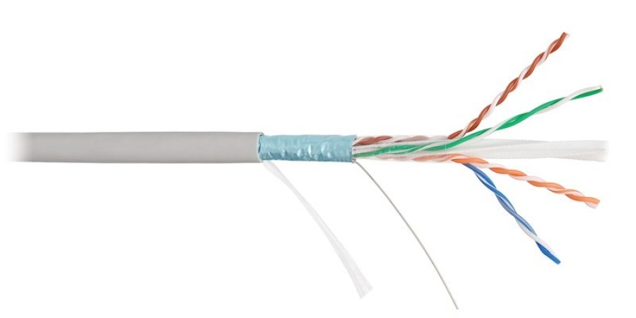 F/UTP 4pair, Cat6, Solid, In, PVC (4240A-GY): Кабель витая пара NIKOLAN, F/UTP, Кат. 6, одножильный, медный, внутренний, PVC нг(А)