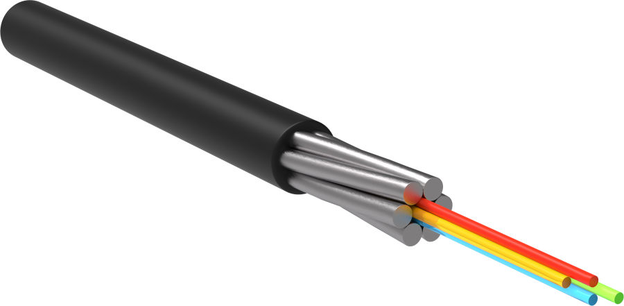 Кабель волоконно-оптический FOC0902-U-IO04-TD-HF-1200 одномодовый 9/125 мкм OS2, 4 волокна, жесткий броня из 6 стальных канатных проволок, черный, внутренний/внутренний, диаметр 36 мм, 1200 м