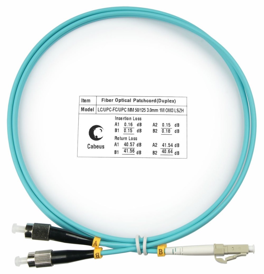 Патч-корд оптический FOP-50-LC-FC-2m (7571c) - Шнур оптический duplex LC-FC 50/125 mm OM3 2м LSZH