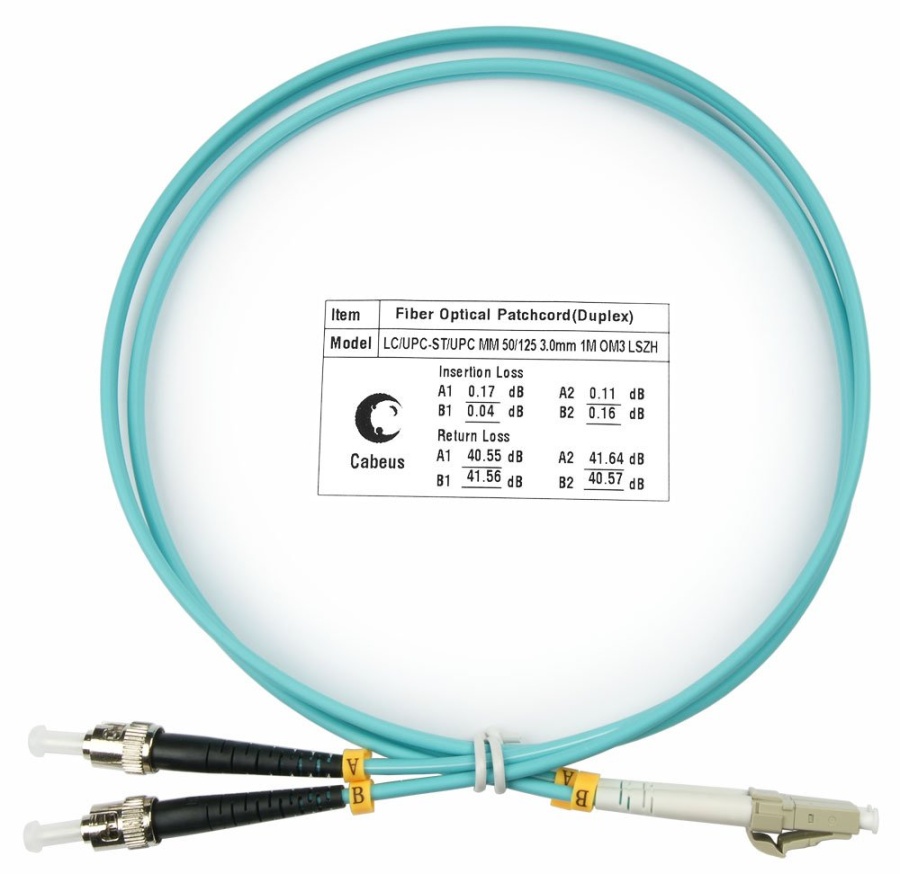 Патч-корд оптический FOP-50-LC-ST-15m (8478c) - Шнур оптический duplex LC-ST 50/125 mm OM3 15м LSZH