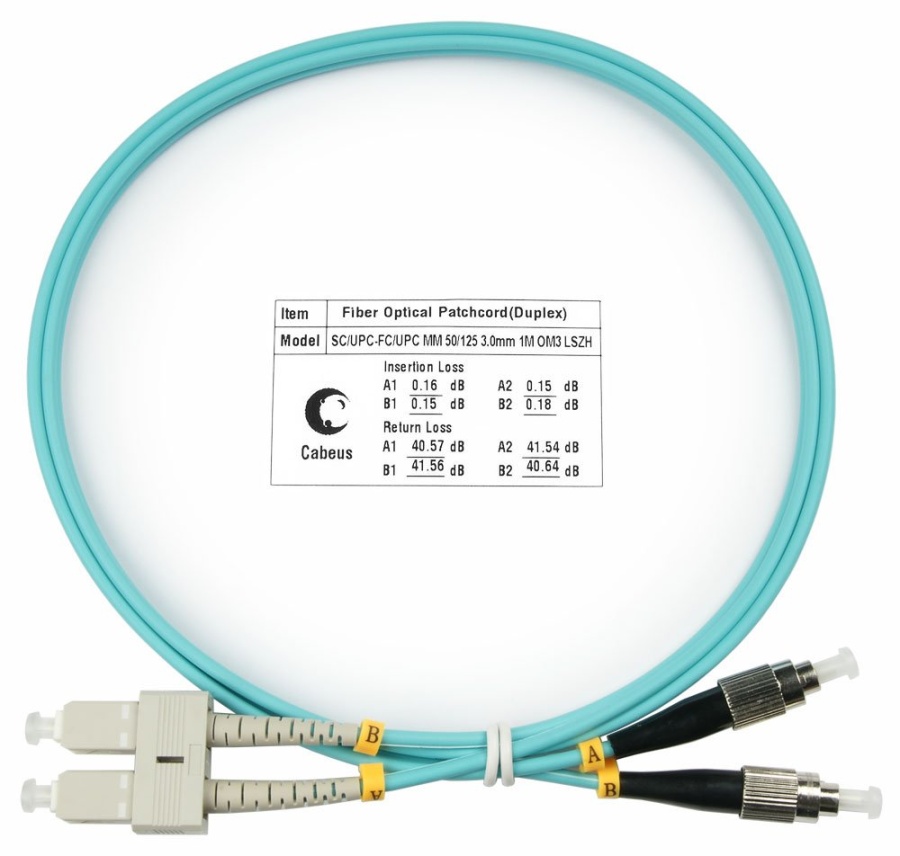 Патч-корд оптический FOP-50-SC-FC-1,5m (8481c) - Шнур оптический duplex SC-FC 50/125 mm OM3 1,5м LSZH