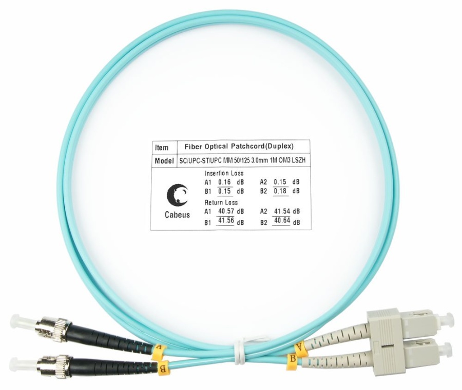 Патч-корд оптический FOP-50-SC-ST-15m (8495c) - Шнур оптический duplex SC-ST 50/125 mm OM3 15м LSZH