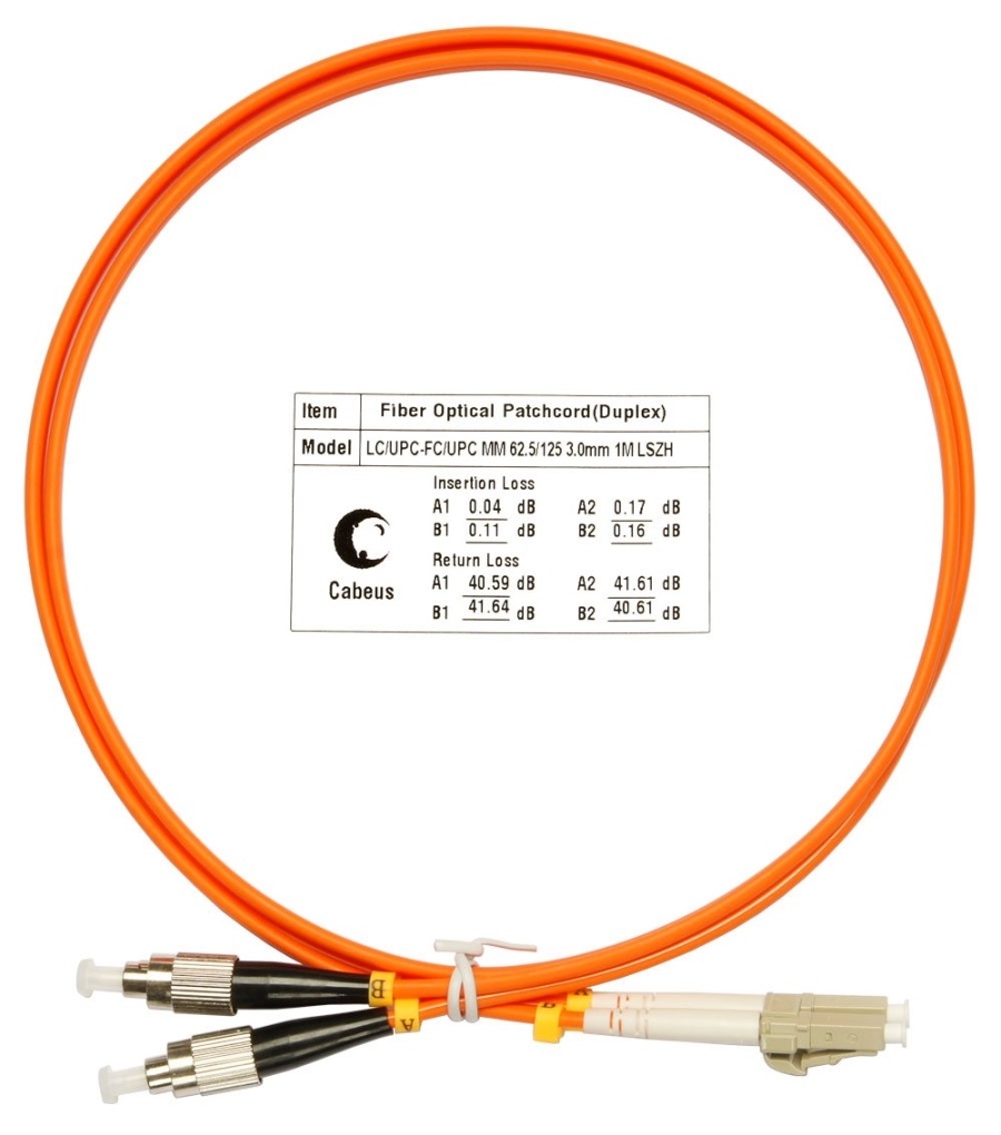 Патч-корд оптический FOP-62-LC-FC-1m (7597c) - Шнур оптический duplex LC-FC 62,5/125 mm 1м LSZH