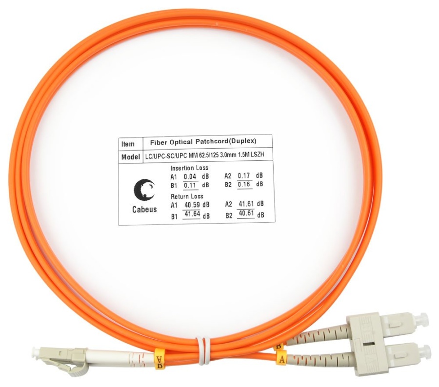 Патч-корд оптический FOP-62-LC-SC-1,5m (7606c) - Шнур оптический duplex LC-SC 62,5/125 mm 1,5м LSZH