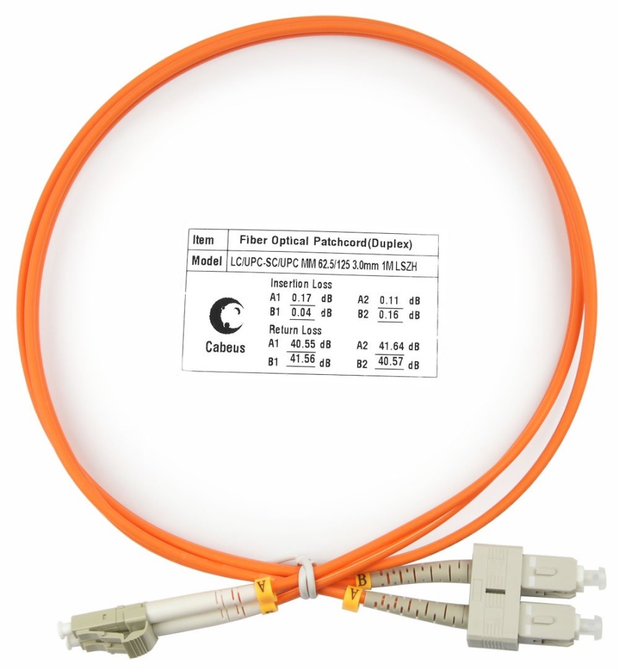 Патч-корд оптический FOP-62-LC-SC-15m (8423c) - Шнур оптический duplex LC-SC 62,5/125 mm 15м LSZH