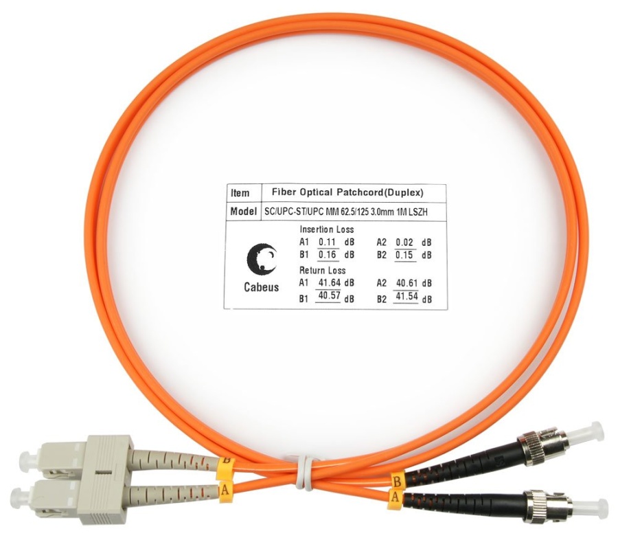 Патч-корд оптический FOP-62-SC-ST-15m (8442c) - Шнур оптический duplex SC-ST 62,5/125 mm 15м LSZH