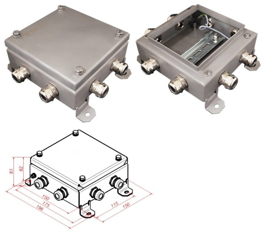 Коробка монтажная КМ IP66-1515, 8 вводов, нержавейка