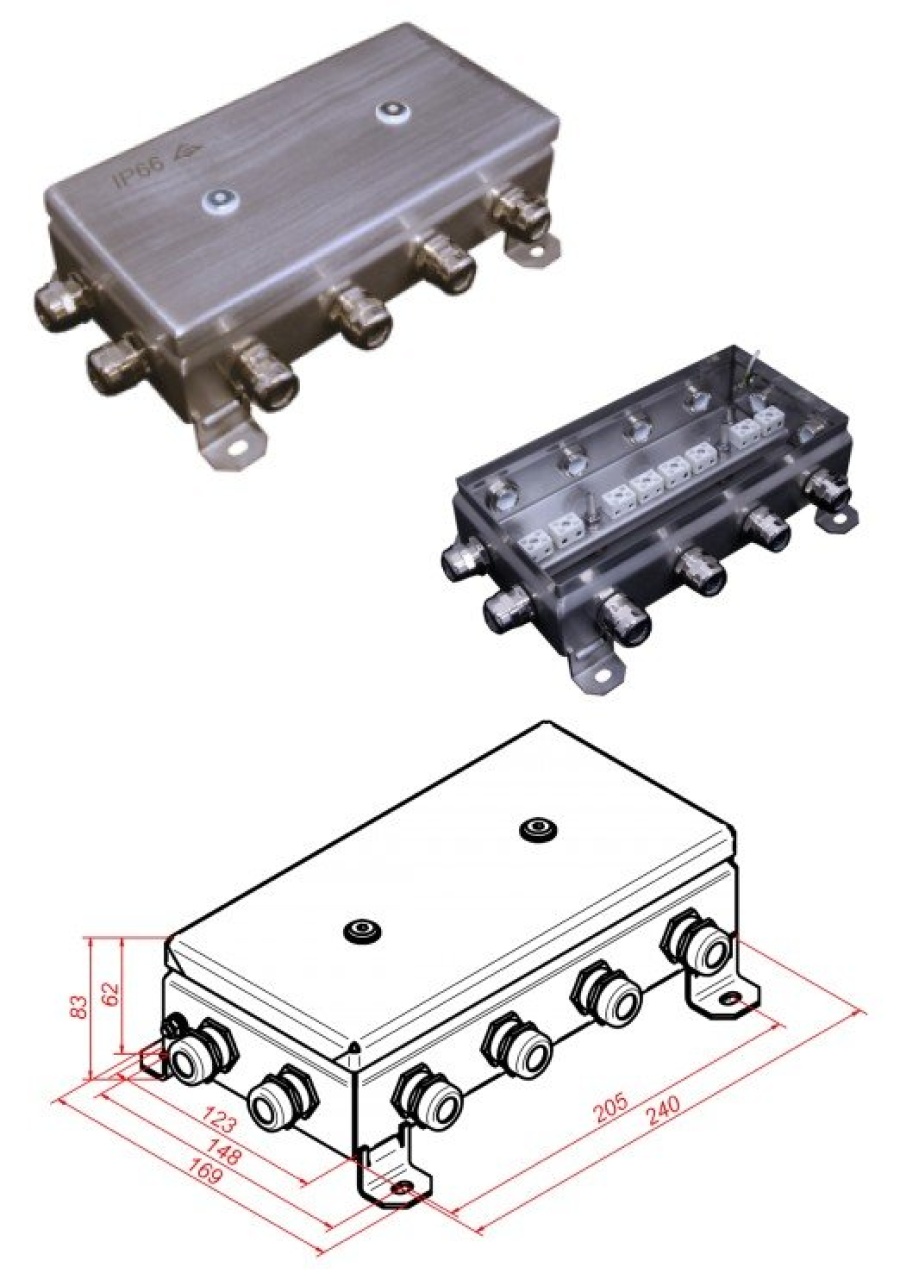 Коробка огнестойкая КМ-О (16к)-IP66-1224, 12 вводов, нержавейка