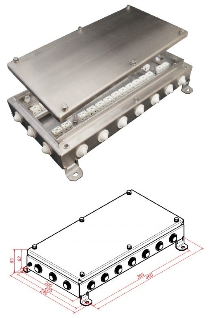 Коробка огнестойкая КМ-О (64к)-IP55-2040, 20 вводов, нержавейка