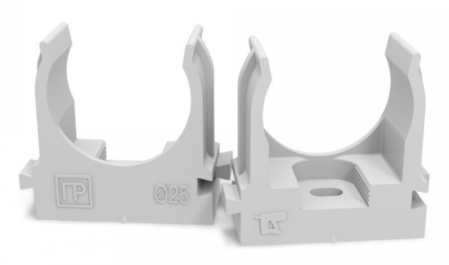 Крепеж-клипса для монтажного пистолета D=25 серая (Промрукав) в п/э (100 шт) (PR13.0403) - Крепление для труб ПВХ