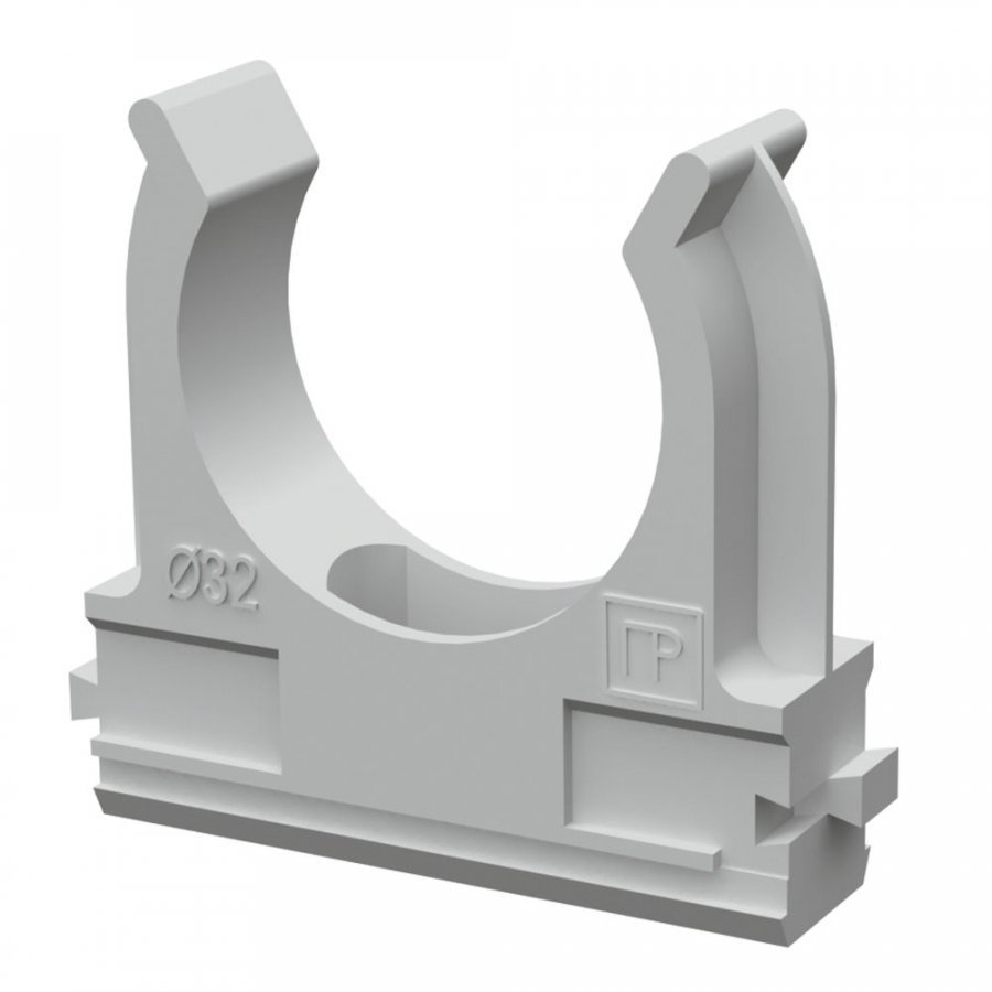 Крепёж-клипса для труб (HF) атмосферостойкая серая D32 мм (25 шт) (PR13.0347) - Крепление для труб ПВХ