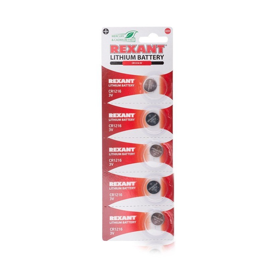 Элемент питания Литиевые батарейки CR1216 3 V 25 mAh REXANT (30-1101)