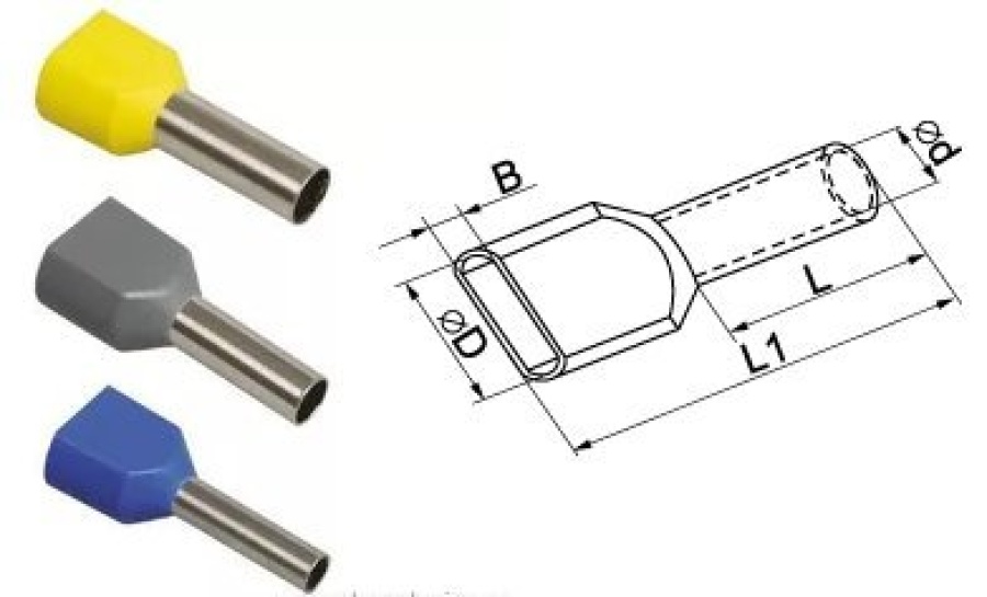 Наконечник-гильза НГИ2 0,5-8 (100шт) (UTE10-D1-8-100) - Наконечник-гильза с изолированным фланцем, оранжевый