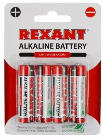Алкалиновая батарейка AA/LR6 1,5 V 4 шт. блистер REXANT (30-1027) - Элемент питания
