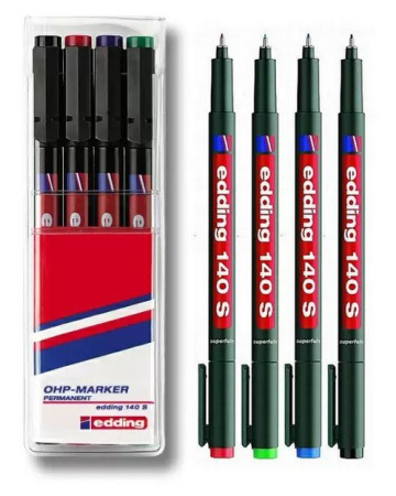 Набор маркеров E-140 permanent 0.3 мм (для пленок и ПВХ) набор: черный, красный, зеленый, синий (09-3995-9) - Ручка для маркировки