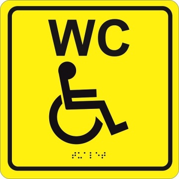 MP-010Y3 - Табличка тактильная с пиктограммой "Туалет для инвалидов" (200x200мм) желтый фон