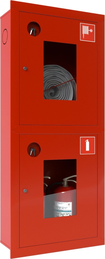 Ш-ПК О-003 «Т» ВОК (ПК-320ВОК) - Шкаф пожарный встроенный со стеклом красный