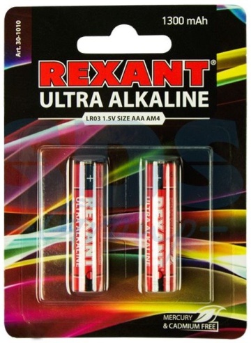 Ультра алкалиновая батарейка AAA/LR03 1,5 V 2 шт. блистер REXANT (30-1010) - Элемент питания