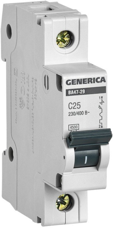 ВА47-29 1P 25А 4,5кА GENERICA (MVA25-1-025-C) - Автоматический выключатель
