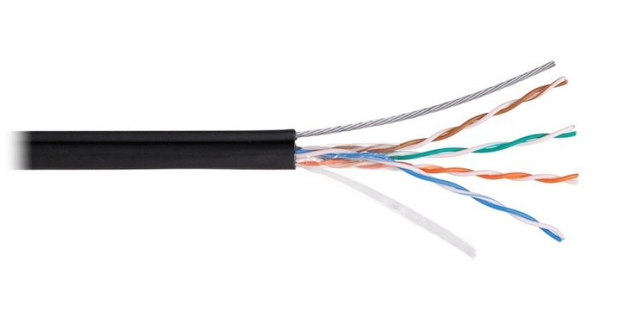 U/UTP 4pair, Cat5e, Out, PE, SW (4805B-BK) - Кабель витая пара NIKOLAN U/UTP 4 пары, Cat.5e, медный, внешний, PE до -60С, с многожильным тросом, черный